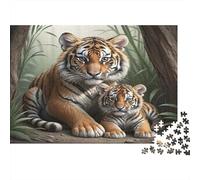Madre Tigre y Cachorro 100% Cartón Reciclado Tigre y Cachorro en el Bosque Rompecabezas de 1000 Piezas para Adultos y Niños Acertijos 38x26cm/1000 Piezas