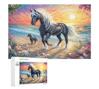 Madre y Foal en Shell Beach Puzzle 1000 Piezas Estera Portátil Rompecabezas 3D para Adultos Y Niños A 12 Años DIY Creativo Aliviar Estrés Decoración del Hogar 1000 PCS