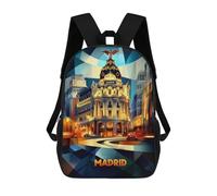Madrid Cubist Elegance - Modern Geometric Cityscape Mochila Infantil Para Niñas Y Niños, Mochila De Día, Escuela Primaria, Perfecta Para La Vuelta Al Cole O Educación Física, Regalos Y Viajes 17inch