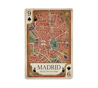 Madrid Royal Capital España - Cartel de metal con diseño de mapa de la ciudad vintage, decoración de pared para cafetería, cueva de hombre, club, bar, oficina, hogar, jardín, póster redondo de metal