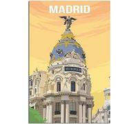 Madrid Spain Skyline Arte Imprimir Vintage Viaje Póster Retro Pared Arte Lienzo Póster Habitación Decoración Hogar Decoración Sin Marco 40x60cm