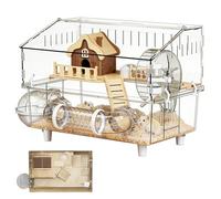 Madriguera Rodante Para Hámster - Vitrina Acrílica Maderas 2 Plantas 45x30x34,5cm | Mansión Jerbos Chinchillas Bebedero Rodillo Pasadizo Retrete Observatorio Mamíferos Menores Doméstico Viáticos Finca