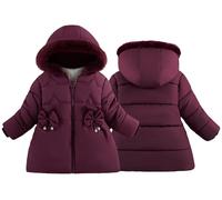 Maeau - Abrigo con Capucha Niñas Invierno Parker Chaqueta Plumón Cremalleras Abrigo Algodón Acolchado Cálido Plumífero Caliente Cortavientos con Bolsillo Pajarita - Rojo - 2-3 Años