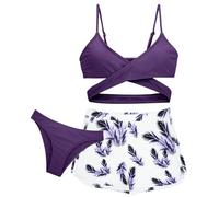 Maeau - Bikini Niña Bañador de Natación Ropa de Baño de 3 Piezas Conjunto de Bikini Verano Short de Baño Hawaiano Piscina Playa - Morado - 12-13 años
