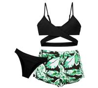 Maeau - Bikini Niña Bañador de Natación Ropa de Baño de 3 Piezas Conjunto de Bikini Verano Short de Baño Hawaiano Piscina Playa - Verde - 12-13 años