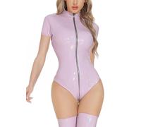 Maeau - Catsuit Mujer Charol Manga Corta Mono Cuero Látex Bodysuit WetLook Lencería Body Leotard Brillante Nightclub Party Club - Morado - M