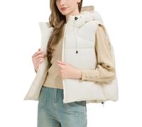 Maeau - Chaleco acolchado para mujer sin mangas con cordón de ajuste con capucha, abrigo cálido invierno M-XXL, blanco, M