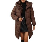 Maeau - Chaqueta Acolchada Larga Invierno Mujer con Capucha Chaqueta Plumas Ligero Casual Parka Larga Abrigos Plumón Caliente Cortaviento Impermeable - Marrón - 2XL