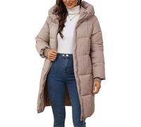 Maeau - Chaqueta Plumón Larga con Capucha Mujer con Cremallera Invierno Chaqueta Acolchada Larga Parka Abrigos Plumas Grueso Cálido Cortaviento - Caqui - L