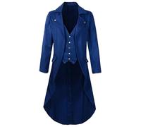 Maeau - Chaqueta Steampunk Cola Larga para Hombre Victoriano Tuxedo Gótica Abrigo Largo Medieval Vintage Esmoquin Largo Uniforme Príncipe de Halloween - Azul - M