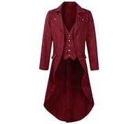 Maeau - Chaqueta Victoriano Cola Larga para Hombre Tuxedo Medieval Victoriano Abrigo Largo Gótica Vintage Steampunk Uniforme Príncipe de Halloween - Rojo - XL