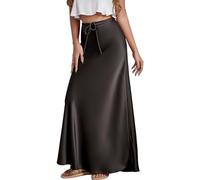 Maeau Falda de Satén de Las Señoras de Encaje de Largo Midi Falda de Cintura Alta Ajustable Envuelto Falda Unicolor a Line Bell Skirt Skinny Figura-Abrazando Falda Lápiz de Seda Bodycon Falda M
