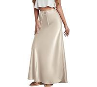 Maeau Falda de Satén de Las Señoras de Encaje de Largo Midi Falda de Cintura Alta Ajustable Envuelto Falda Unicolor a Line Bell Skirt Skinny Figura-Abrazando Falda Lápiz de Seda Bodycon Falda M