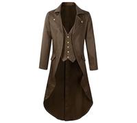 Maeau - Hombre Uniforme Cola Larga Gótica de Halloween Tuxedo Estilo Inglés Chaqueta Largo Victoriano Vintage Abrigo Medieval Steampunk Ropa - Marrón claro - 3XL