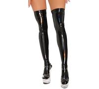 Maeau Medias de látex para mujer, sin soporte, calcetines de piel brillante, calcetines de piel de charol, calcetines con purpurina, elásticos, medias sobre la rodilla, M-3XL, Negro , L