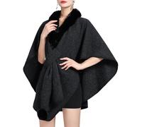 Maeau - Mujeres Invierno Chal Cuello de Piel Bufanda Poncho Caliente de Punto Holgado Elegante Pashminas Casual Chal Cabo Suave Noche Cocktail Talla Única Negro