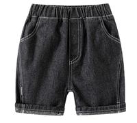 Maeau - Niño Pantalón Corto Vaquero Verano Cintura Elástica Bermuda Jean Short Vaquero Rasgados Retro Pantalón Corto Jean Casual con Bolsillos - Negro - 5-6 Años
