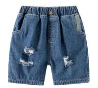 Maeau - Niño Pantalón Corto Vaquero Verano Cintura Elástica Bermuda Jean Short Vaquero Rasgados Retro Pantalón Corto Jean Casual con Bolsillos - Azul - 5-6 Años