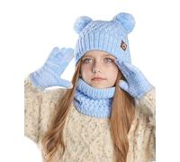 Maeau Niños Niñas Chicos Gorro Guantes y Bufanda Juego de Gorro de Invierno de Forro Polar Gorro de Invierno de Tres Piezas Gorro de Punto Cálido con Forro Polar Otoño Beanie 4-10 años/Circunferencia