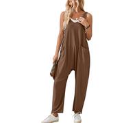 Maeau - Peto Informal de Punto Mujeres Peto Holgado Mono Pantalones Algodón Ligero Mono Peto sin Mangas Pantalón Recto Peto Tirantes Ancha - Marrón - XL