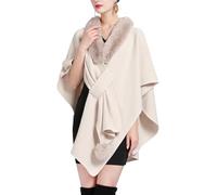 Maeau - Poncho Chal Invierno Mujer Cuello de Piel Bufanda Caliente de Punto Holgado Elegante Pashminas Casual Cardigan Chal Suave Boda Noche Talla Única Beige