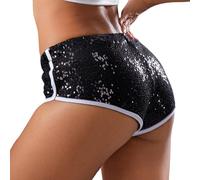 Maeau - Short Club Mujer de Lentejuelas Discotecas Mini Pantalones Cortos Elásticos Cintura Baja Brillante Sexy Ultra Hot Pant Disco Party Sport - Negro - S