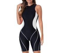 Maeau - Traje de Baño de 1 Pieza Mujer Sin Mangas con Cremallera Frontal Deporte Anti-UV Resistente al Cloro Playa Piscina L