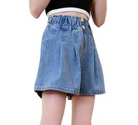 Maeau - Verano Short Demin Niña Bermuda Cintura Elástica Pantalone Corto Vaquero Cintura Alta Retro Clásico Chic Short Jean con Bolsillo - Azul - 11-12 años