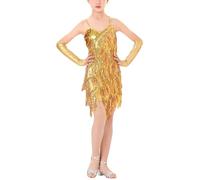 Maeau Vestido latino para niña, vestido de lentejuelas con flecos, sin mangas, vestido de baile, borla, brillo, traje de baile, tirantes delgados, ropa de baile para rumba, samba, tango, cha, cha,