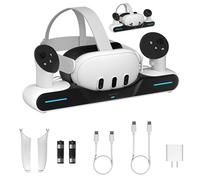 Maecker Base De Carga Magnética para Meta Quest 3/3S Cargador Y Estación | Accesorios para Meta Quest 3/3S, base de carga VR compacta con 2 baterías recargables y carga rápida, para jugadores de VR