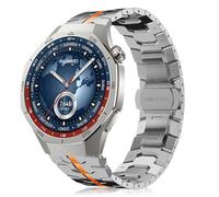 MaEiol 22mm Correa Metal para Huawei Watch 5 46mm / Huawei Watch GT 5 Pro/GT 5/GT 4 46mm /4 Pro 48mm, Iron Man Premium Metal Acero Inoxidable Correa Repuesto para Hombre y Mujer, Titanio&Naranja