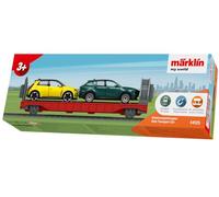 Märklin My World 44125 H0 - Carro de Transporte con rampa Plegable y acoplamientos magnéticos, Incluye Modelos de Coche de Metal Desmontables, 18,5 cm, a Partir de 3 años