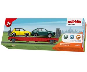 Märklin My World 44125 H0 - Carro de Transporte con rampa Plegable y acoplamientos magnéticos, Incluye Modelos de Coche de Metal Desmontables, 18,5 cm, a Partir de 3 años
