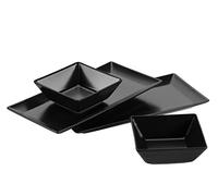 Mäser 931364 cuenco/platos platos rectangulares y 2 cuencos cuadrados en negro, vajilla de porcelana para 2 personas