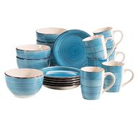 MÄSER 931492 Juego de desayuno Bel Tempo II de estilo vintage para 6 personas, cerámica pintada a mano, juego de vajilla de 18 piezas, azul, gres