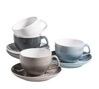 MÄSER 931609 Serie Derby Premium - Juego de tazas de café para 4 personas en calidad gastronómica, tazas con platillos en diseño moderno y colores pastel, porcelana duradera
