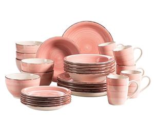 MÄSER 931615 Bel Tempo II - Vajilla para 6 personas (30 piezas, cerámica pintada a mano), color rosa