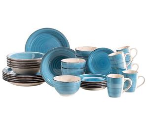 MÄSER 931619 Bel Tempo II - Vajilla para 6 personas (30 piezas, cerámica pintada a mano), color azul oscuro y azul