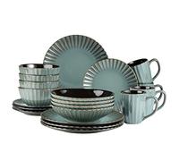 MÄSER 931964 Serie Confino - Vajilla para 4 personas (20 piezas, cerámica con detalles negros), diseño vintage, color azul petróleo