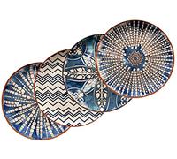 MÄSER 934019 Ibérico Blue - Platos cuadrados redondos grandes de estilo morisco con 4 diseños diferentes, color blanco y azul (4 unidades), color blanco y azul