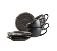 MÄSER 934071 Serie Niara Organic, moderno juego de tazas de café para 4 personas en emocionante aspecto vintage, juego de 8 tazas de café con combinación especial de esmalte en negro y marrón, gres