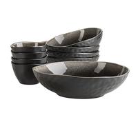 MÄSER 934072 Serie Niara Organic, moderno juego de cuencos para 4 personas en emocionante aspecto vintage, juego de 9 cuencos con combinación especial de esmalte en negro y marrón, gres