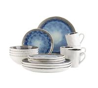 MÄSER 934092 Serie Frozen - Vajilla de cerámica para 4 personas (16 piezas, con formas orgánicas, servicio moteado, gres, color azul oscuro)