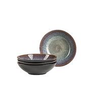 MÄSER 935130 Serie Teona - Juego de 4 platos hondos con esmalte reactivo verde-marrón, 4 platos grandes para pasta y sopas de cerámica en forma moderna y discreta de Coupe, gres