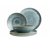 MÄSER Carellia - Vajilla de 8 piezas, gres de alta calidad de Portugal, con esmalte reactivo, 4 platos llanos y 4 platos hondos, apta para lavavajillas y microondas, diseño moderno, color azul