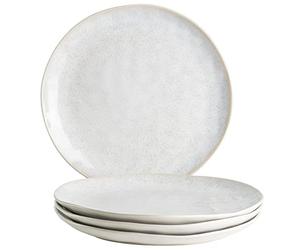 MÄSER Frozen - Juego de 4 platos llanos de cerámica con esmalte moteado y formas orgánicas, 4 platos grandes y planos de cerámica con un aspecto vintage y emocionante, gres, color blanco