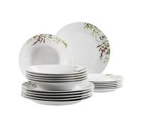 Mäser Herbal Garden - Juego de 18 platos para 4 personas con detalles florales, vajilla de porcelana, color blanco
