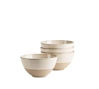 MÄSER Juego de 4 cuencos de cereales de la serie Nottingham con juego de líneas de filigrana y esmalte elegante, 4 cuencos de cerámica en un moderno aspecto vintage, gres, beige