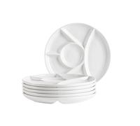 MÄSER Juego de 6 platos de fondue para 6 personas, plato para fondue, fiesta, barbacoa, con prácticos divisiones, versátil, atemporal, porcelana blanca, 21,5