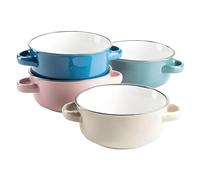 MÄSER Maila - Juego de tazas de sopa de colores para 4 personas, de cerámica esmaltada, cuencos de sopa con asa, diseño vintage, gres, rosa petróleo/beige/azul oscuro